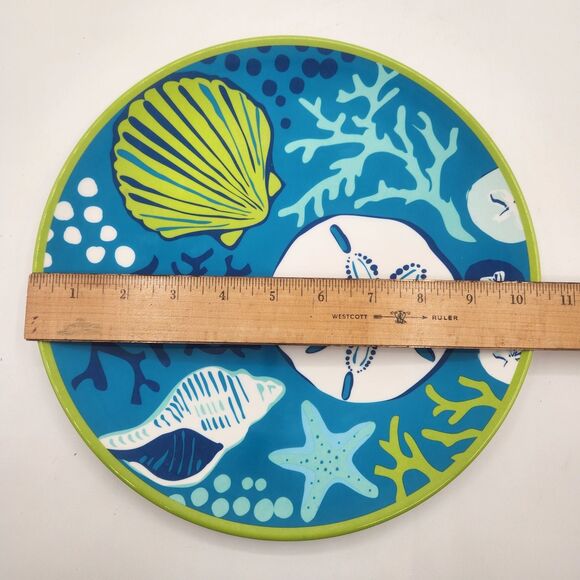 Sea Life Melamine 10.5" Dinner Plates Set of 6 Starfish Shells Coral Beach Pool - Picture 11 of 11